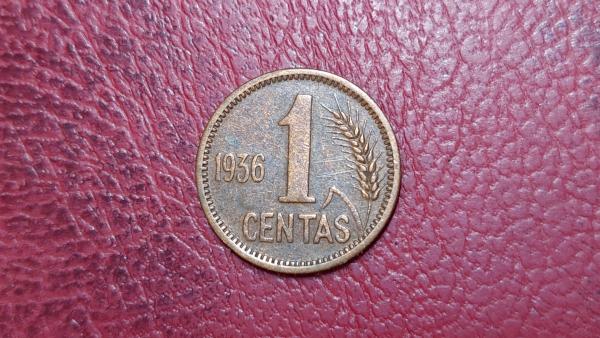 Lietuva 1 centas, 1936 KM# 79