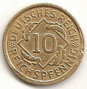 Vokietija. 10 reichsfeningų ( 1936; F ) XF