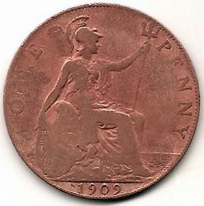 Anglija. 1 pensas ( 1905 ) VF