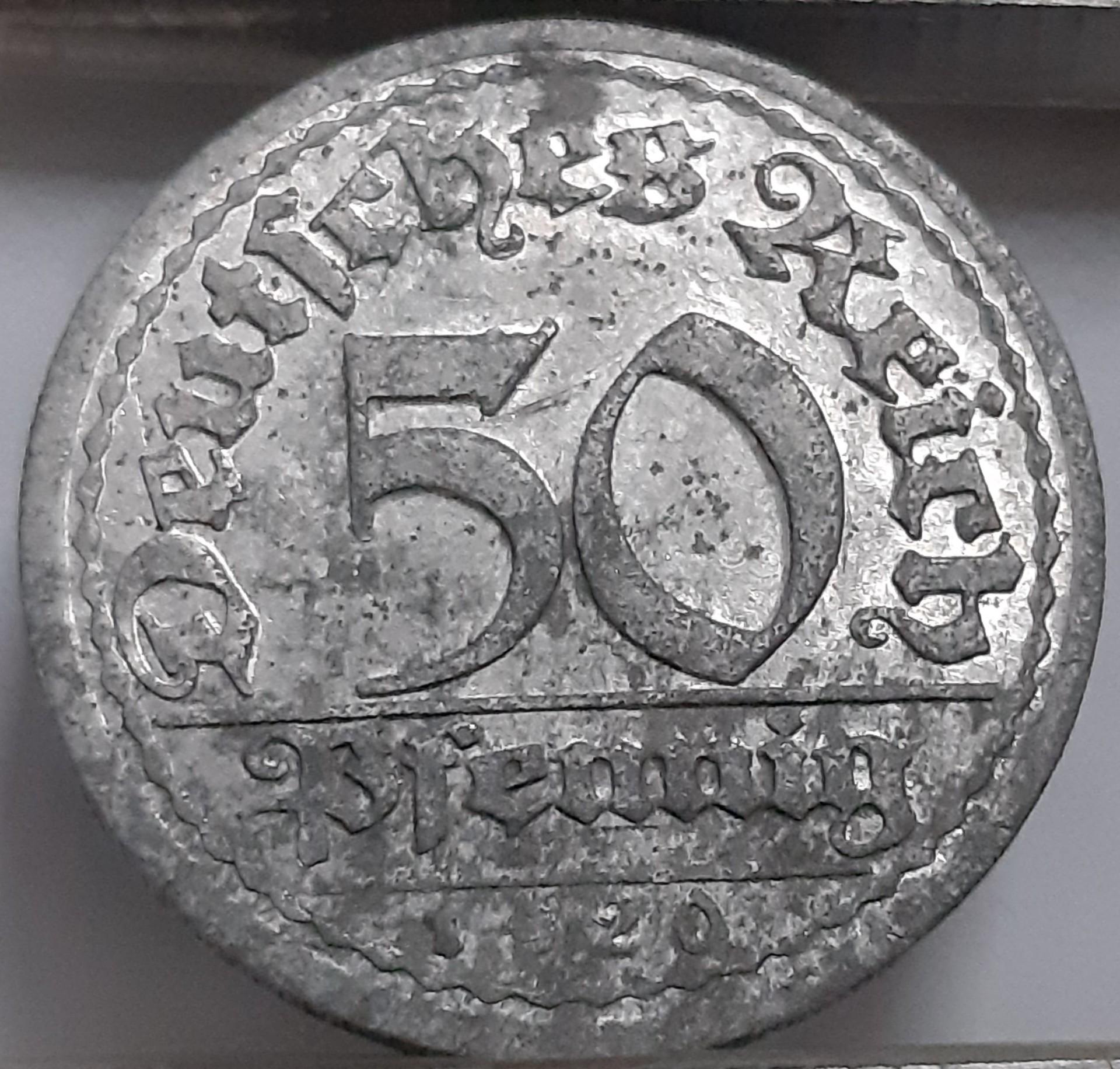 Vokietija 50 Pfenigų 1920 D KM#27 Aliuminis (2463)