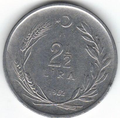 2 1/2 lira, Turkija, 1962m.