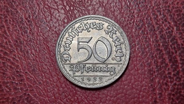 Vokietija 50 pfenigų, 1922F KM# 27