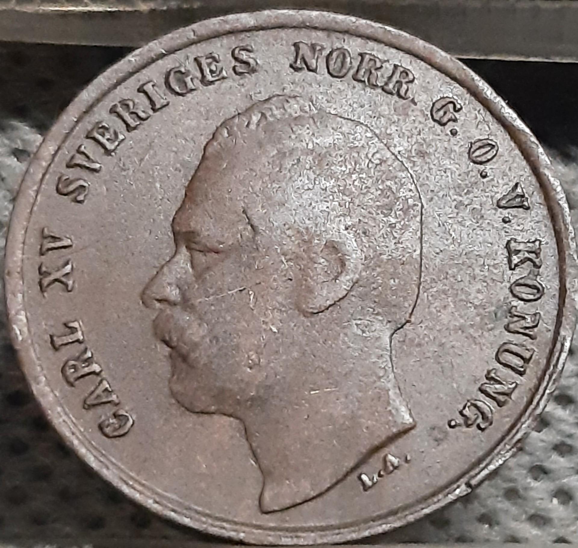 Švedija 1 Erė 1872 L.A. KM#705 Bronza (2477)