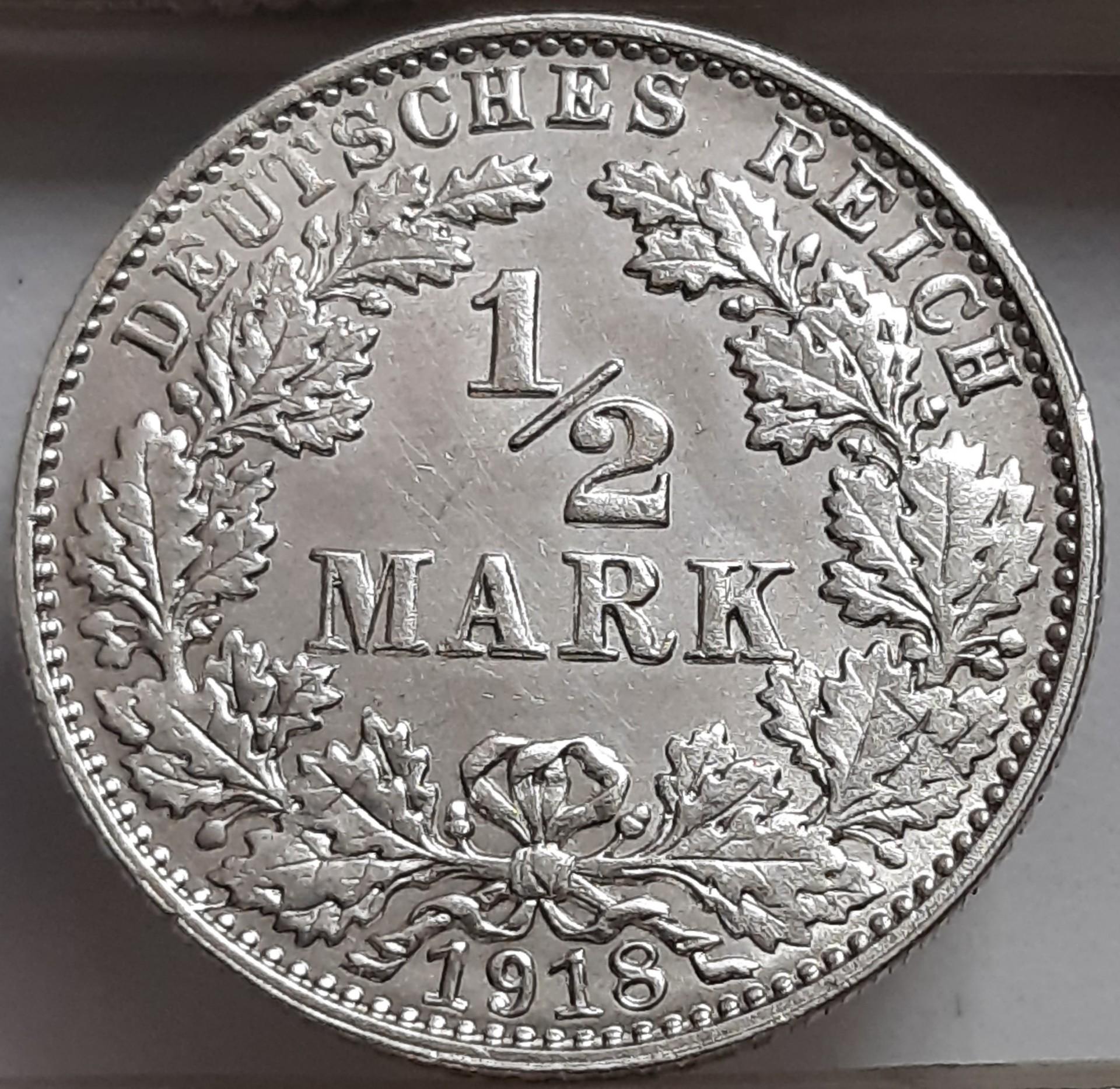 Vokietija ½ Markės 1918 E KM#17 Sidabras (2505)