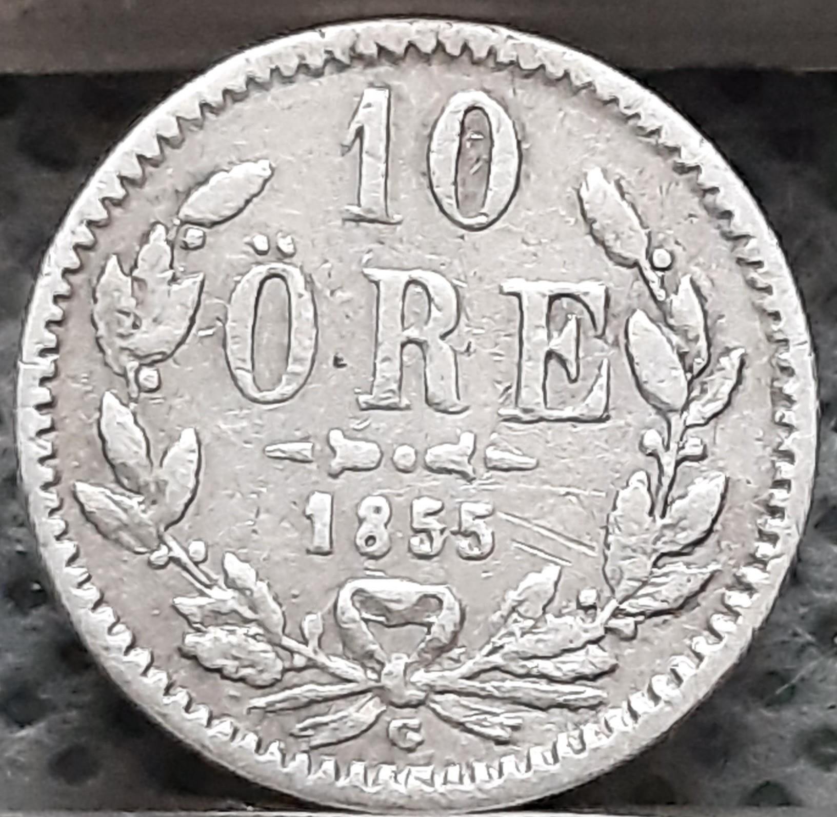 Švedija 10 erių 1855 G KM#683 RETA Sidabras (2508)