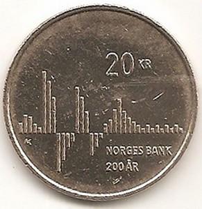 Norvegija. 20 kronų ( Centriniam bankui 200 metų ) ( 2016 ) XF+