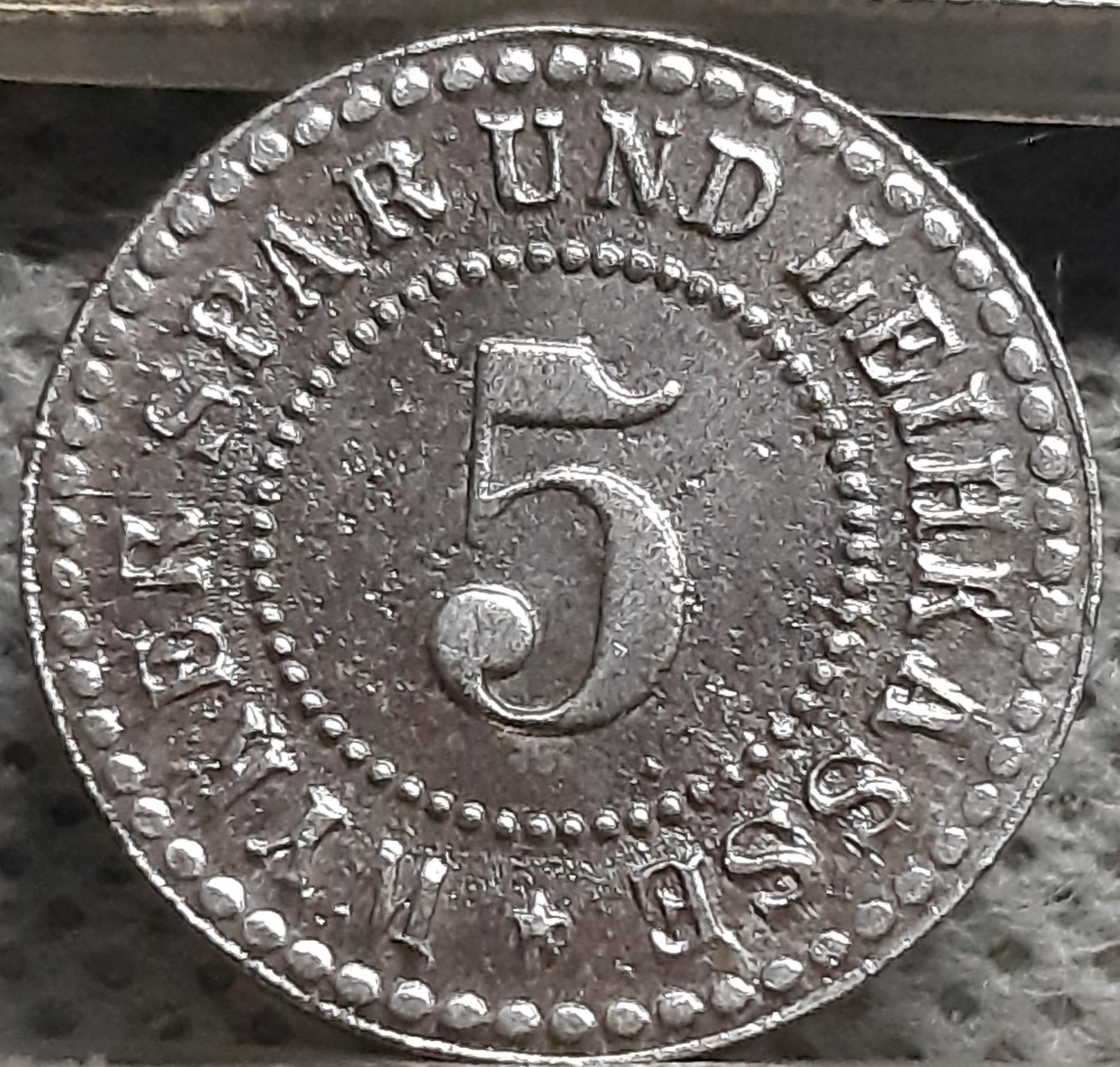 Vokietija-Wyk 5 Pfenigai 1914-1924 N#69122 (2638)