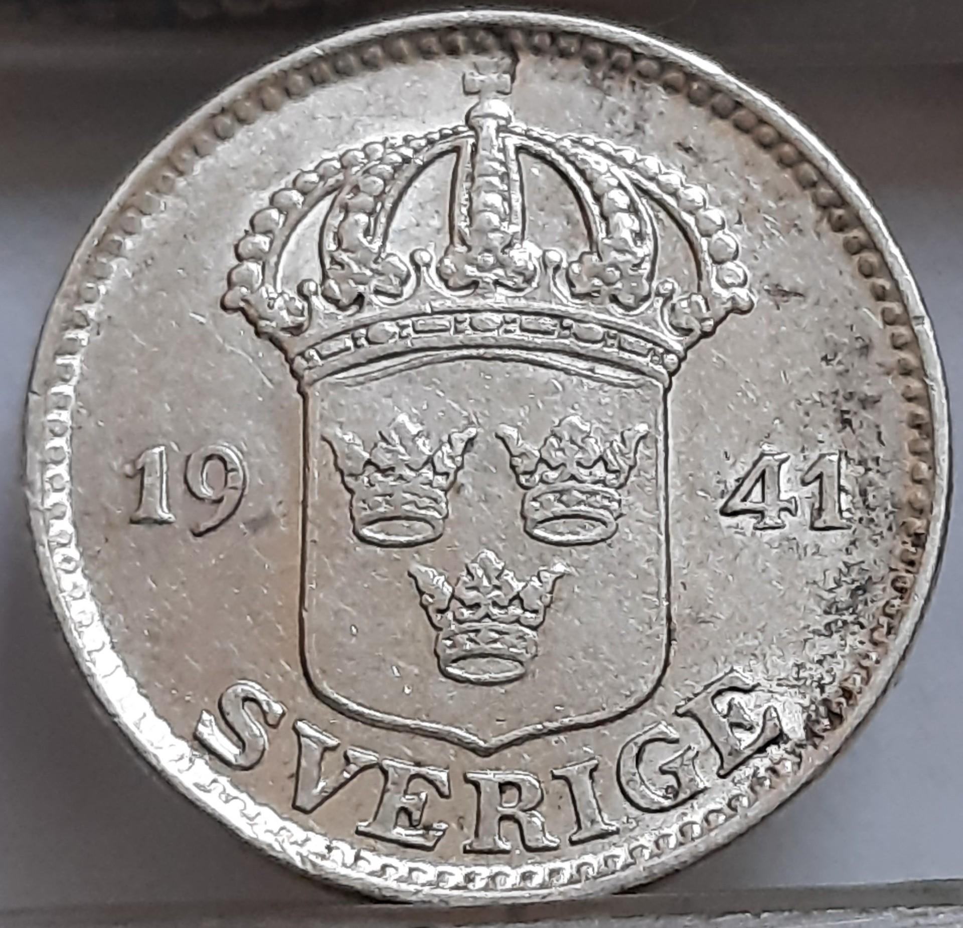 Švedija 25 Erės 1941 KM#785 Sidabras (2663)