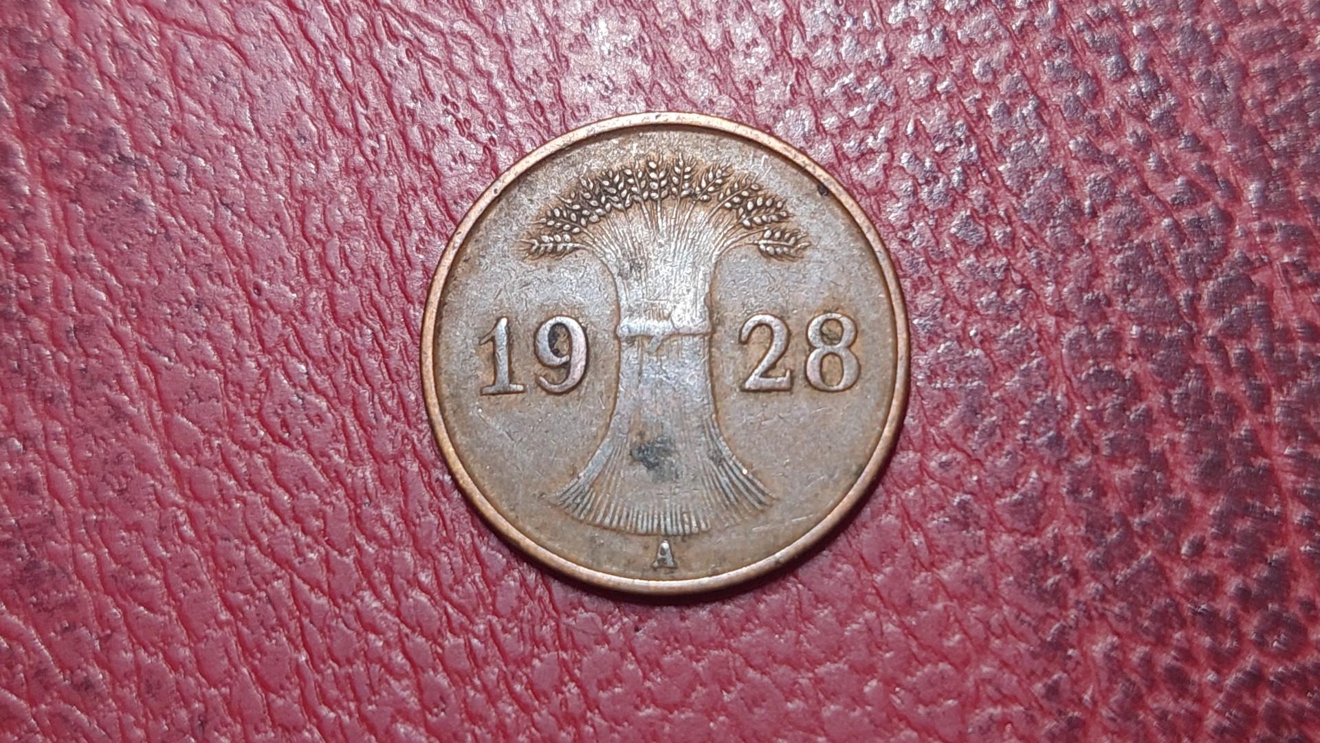 Vokietija 1 reichspfenigas, 1928A KM# 37