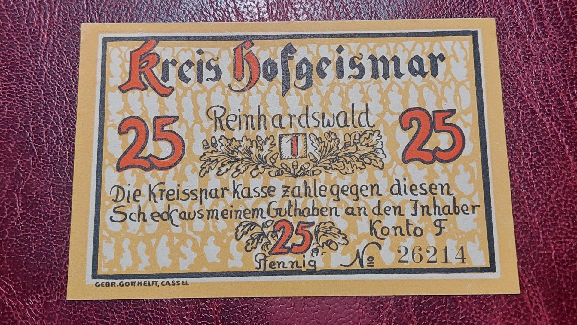 25 Pfennig 1922 Hofgeismar Notgeld Vokietija