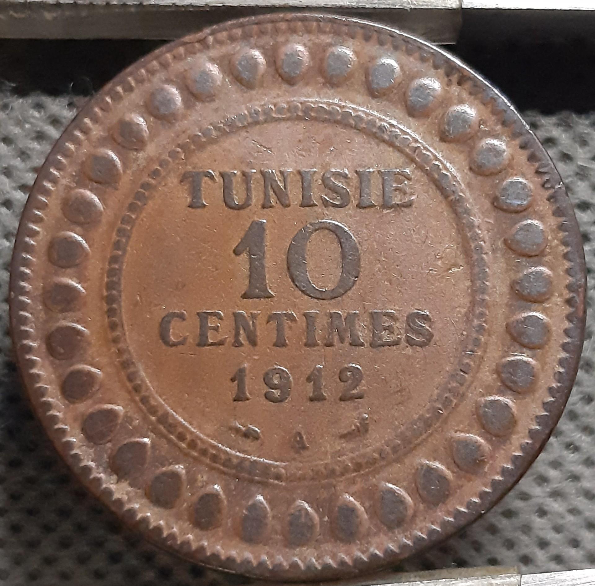 Tunisas 10 Santimų 1912 KM#236 Bronza (2748)