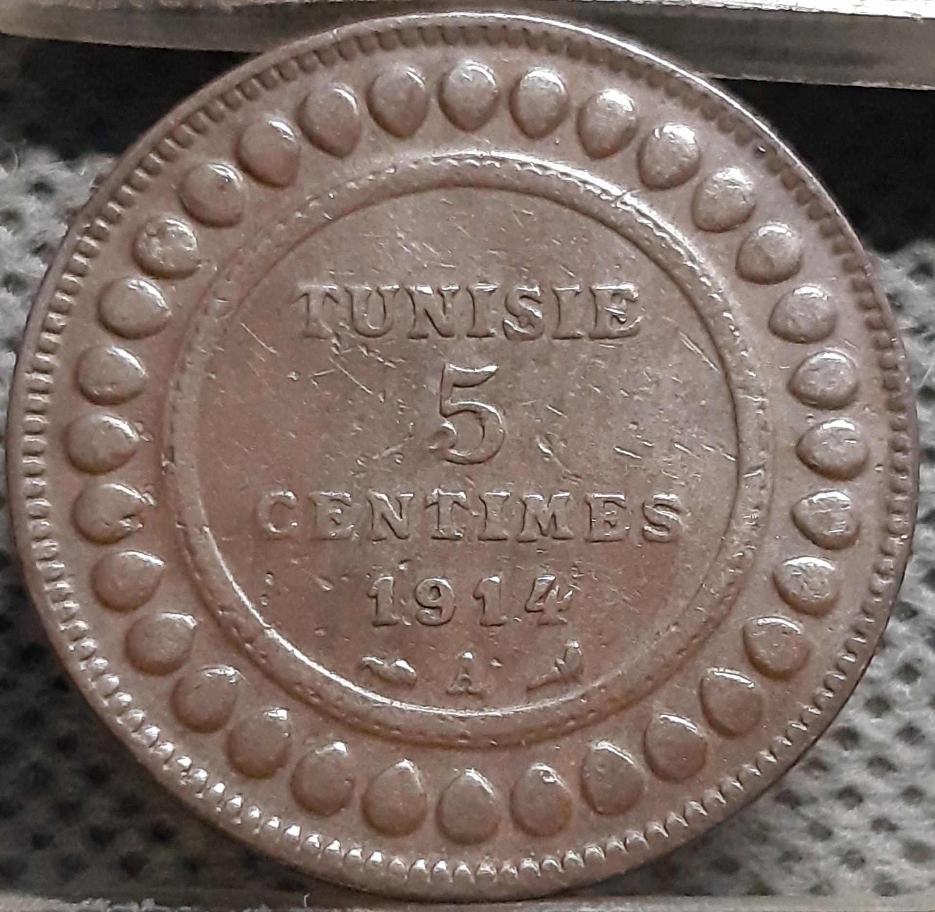 Tunisas 5 santimai 1914 KM#235 Bronza (2749)