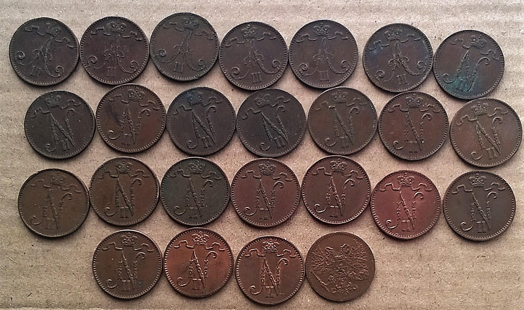 Rusija-Suomija 1 Penni 1883-1917 ,25 Vnt. 