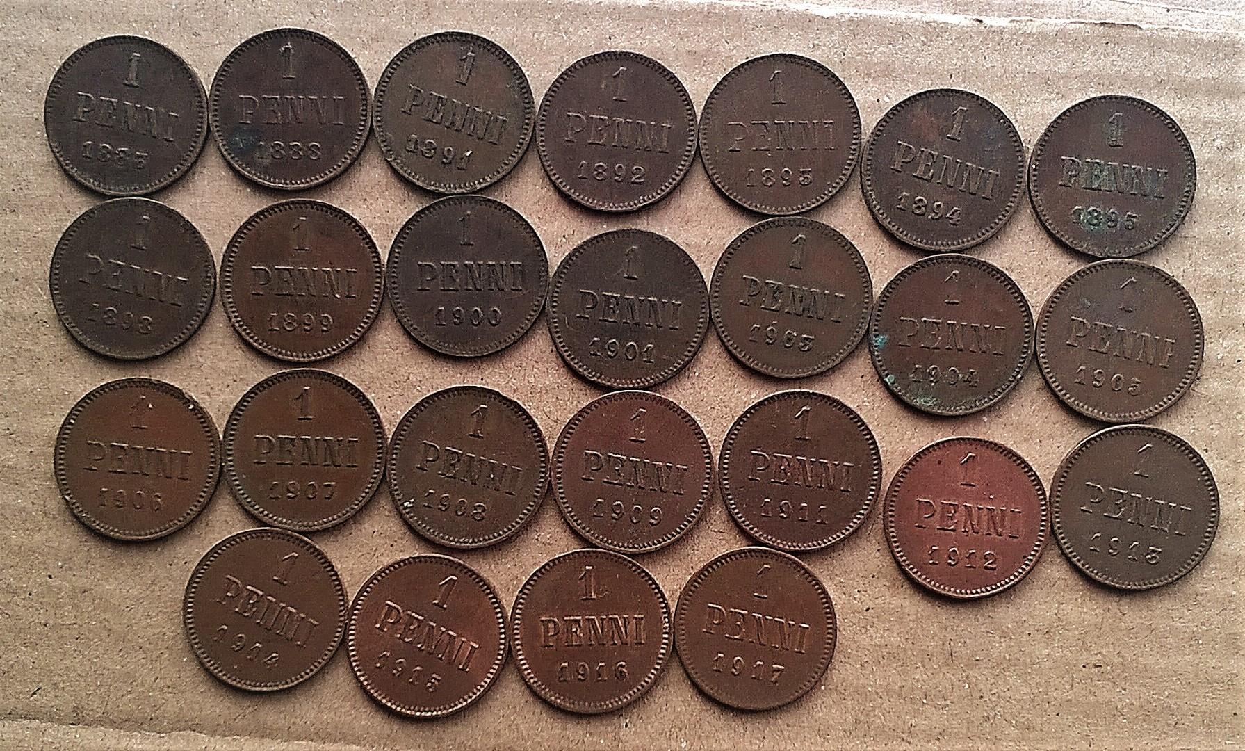 Rusija-Suomija 1 Penni 1883-1917 ,25 Vnt. 