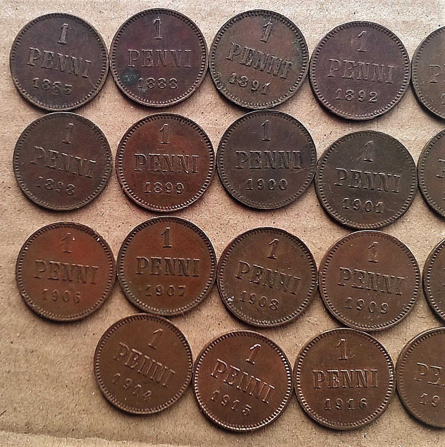 Rusija-Suomija 1 Penni 1883-1917 ,25 Vnt. 