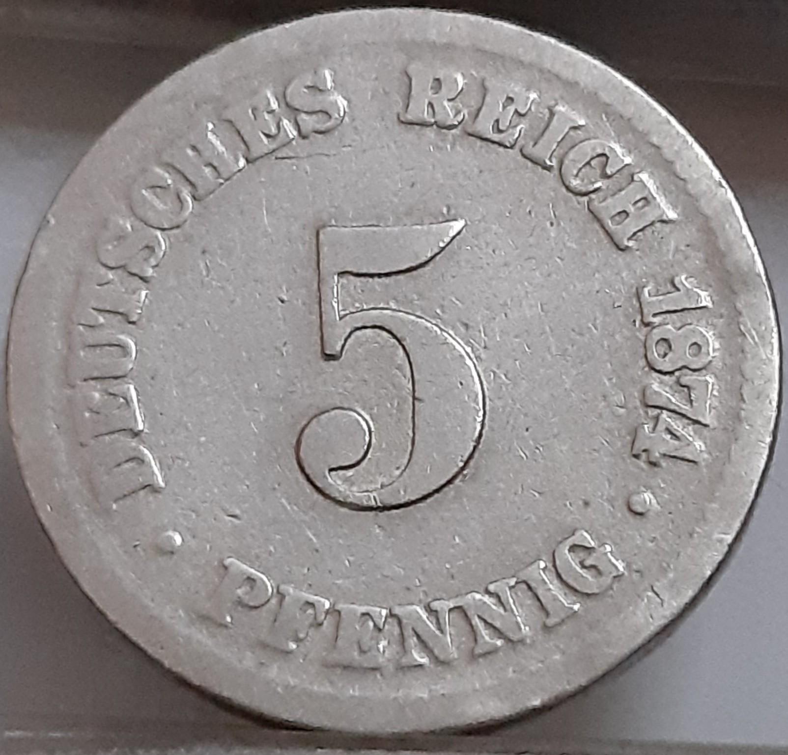 Vokietija 5 Pfenigai 1874 F KM#3 (2806)