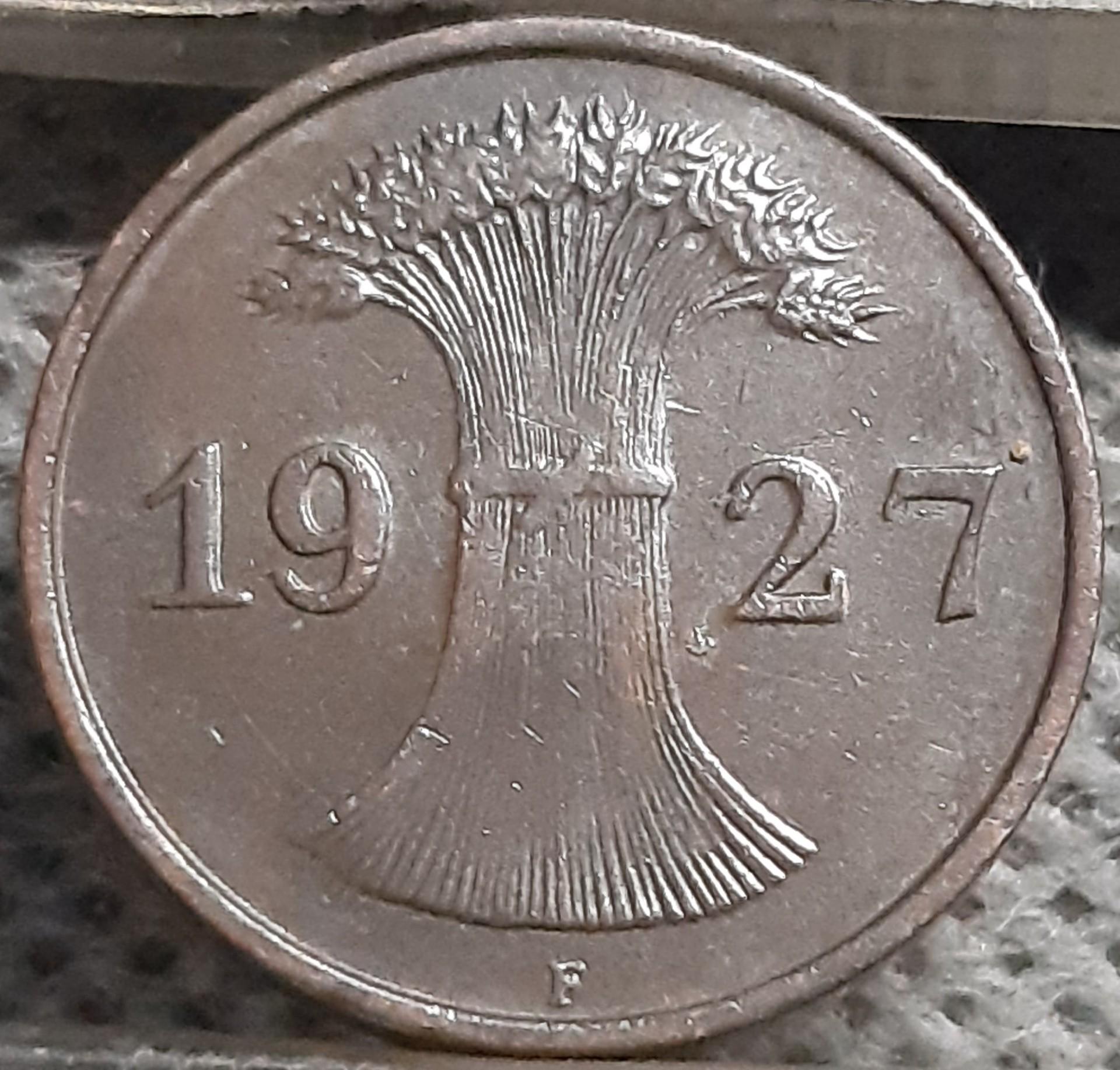 Vokietija 1 Reichspfenigas 1927 F KM#37 (2851)