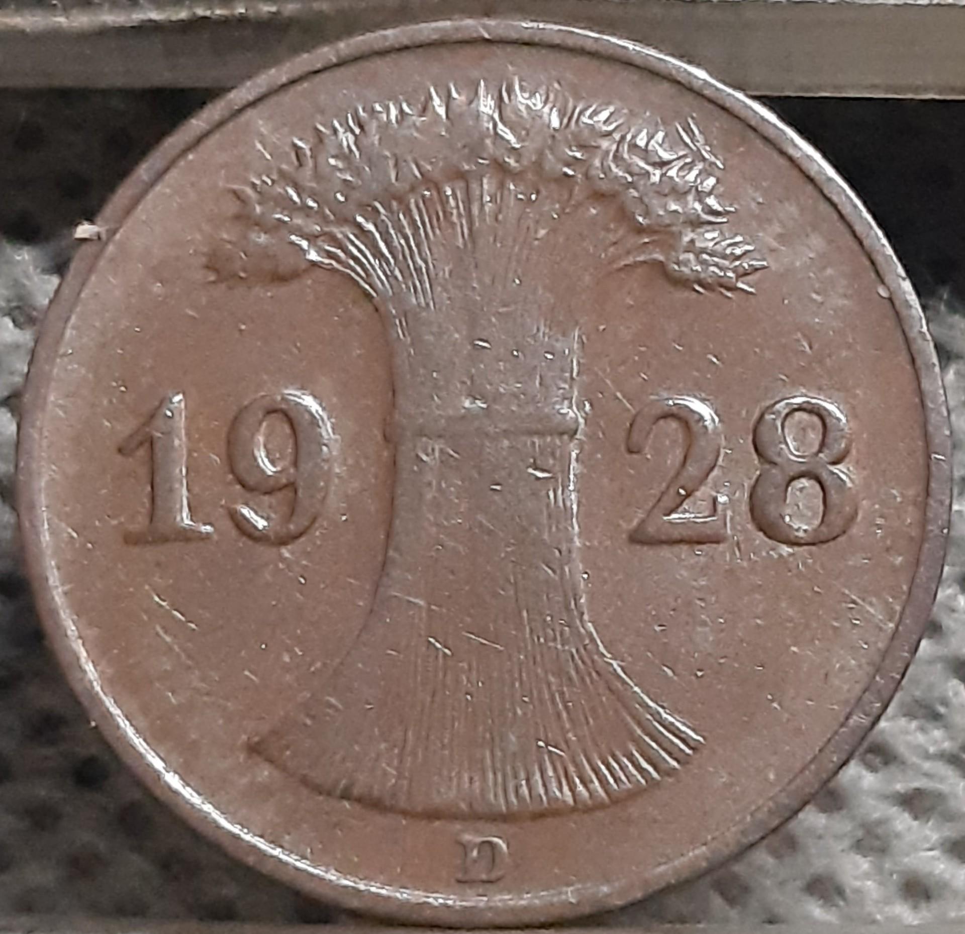 Vokietija 1 Reichspfenigas 1928 D KM#37 (2852)