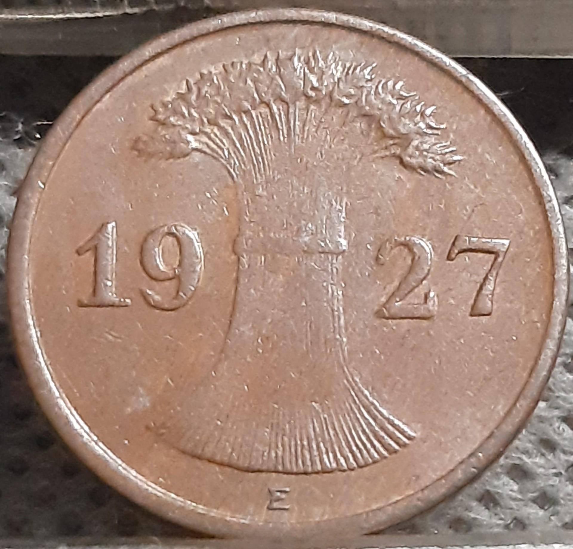 Vokietija 1 Reichspfenigas 1927 E KM#37 (2853)