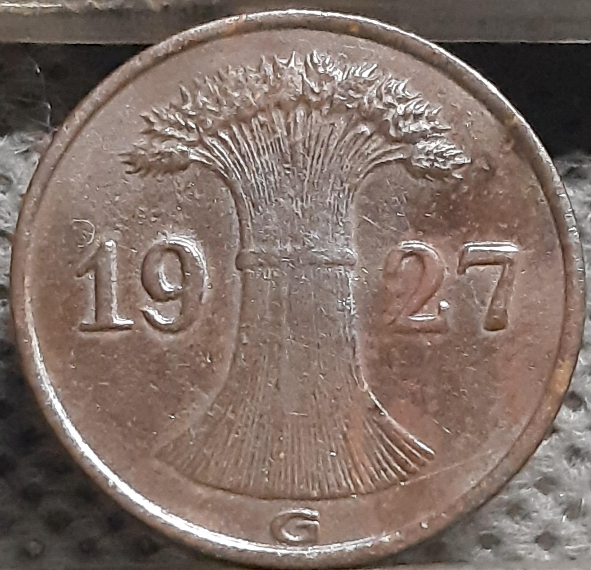 Vokietija 1 Reichspfenigas 1927 G KM#37 (2854)