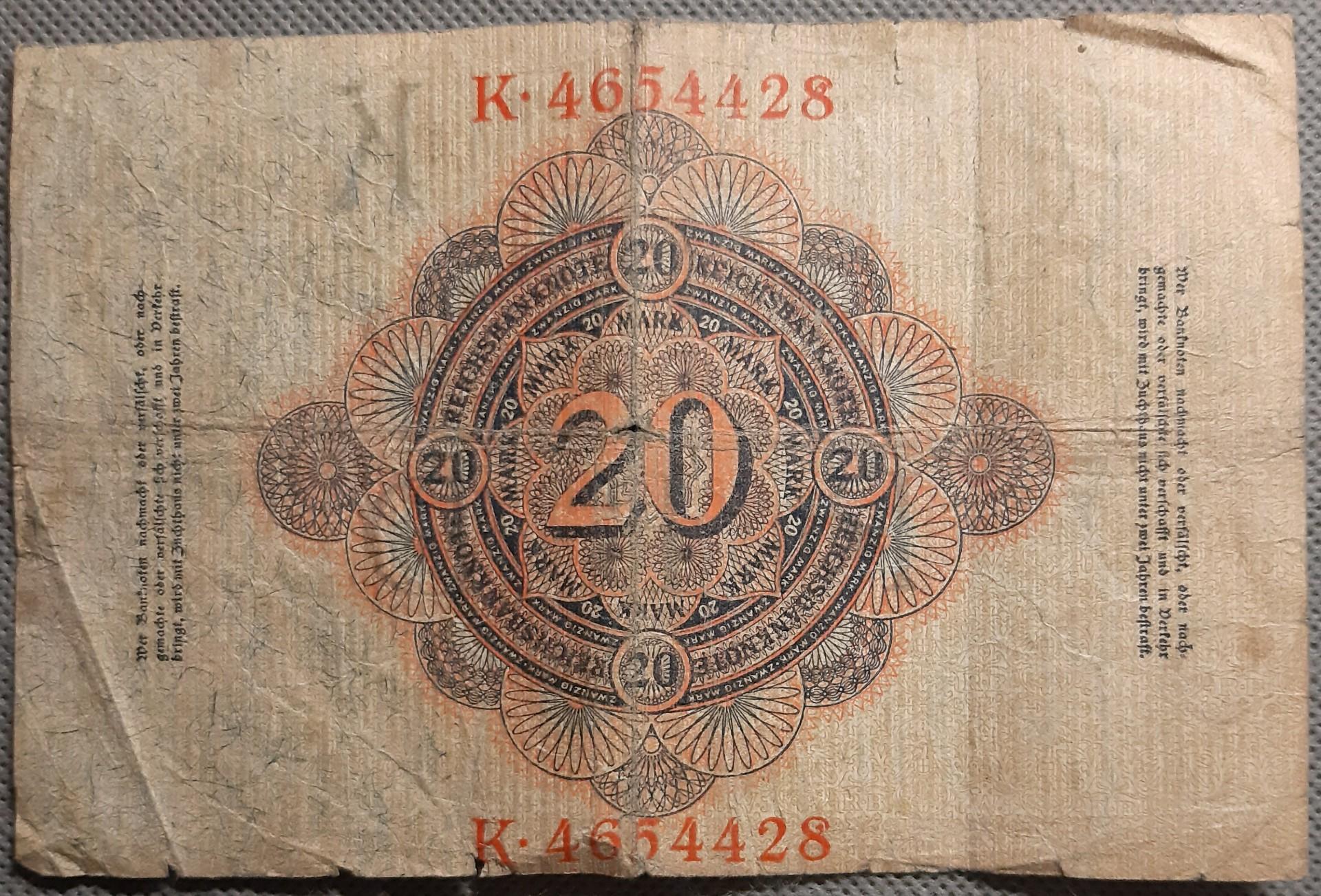 Vokietija 20 Markių 1914 N#209729 136x90mm (2873)