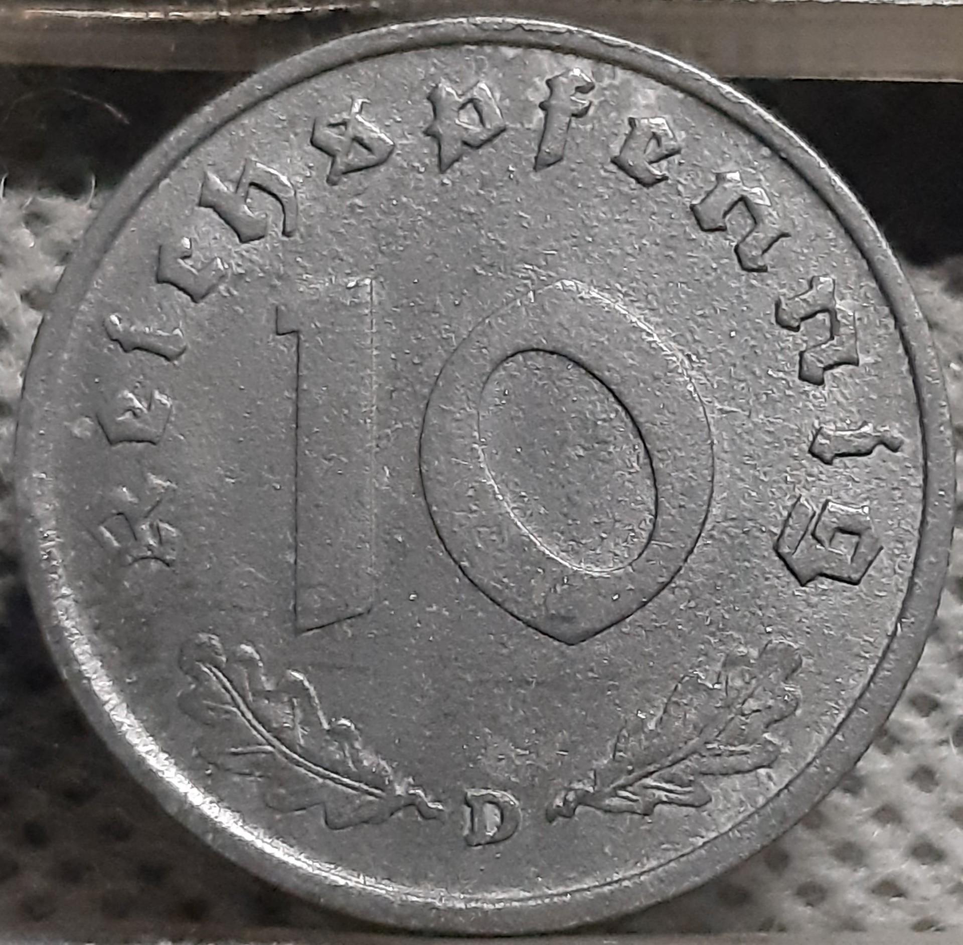 Trečiasis Reichas 10 reichspfenigų 1944 D (2859)