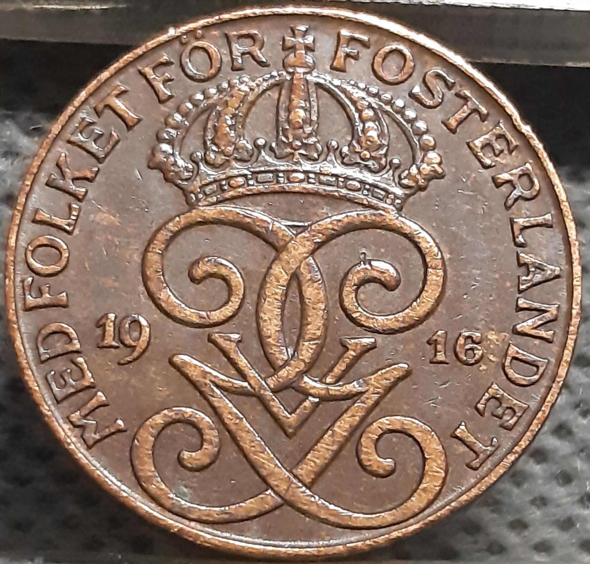 Švedija 2 erės 1916 KM#778 Bronza (2883)