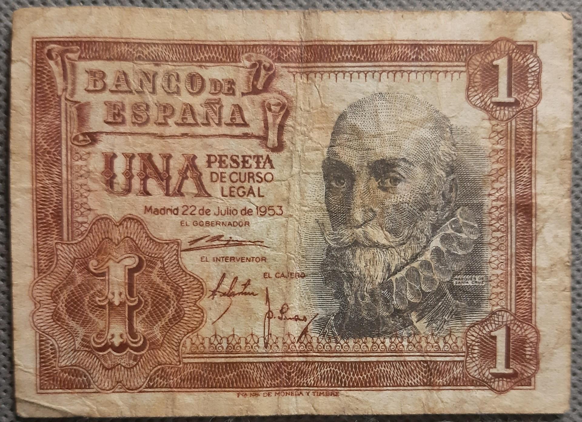 Ispanija 1 Peseta 1953 N#202369 84x60mm (2907)