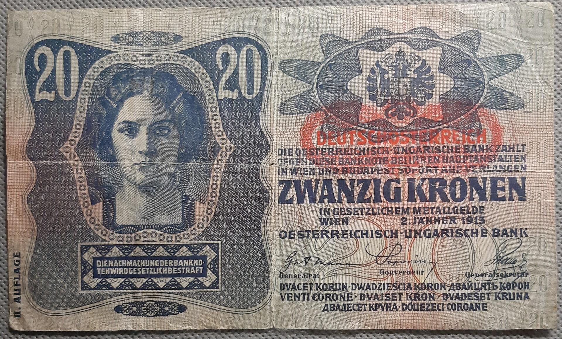 Austrija 20 Kronų 1913 N#205383 150x90mm (2908)