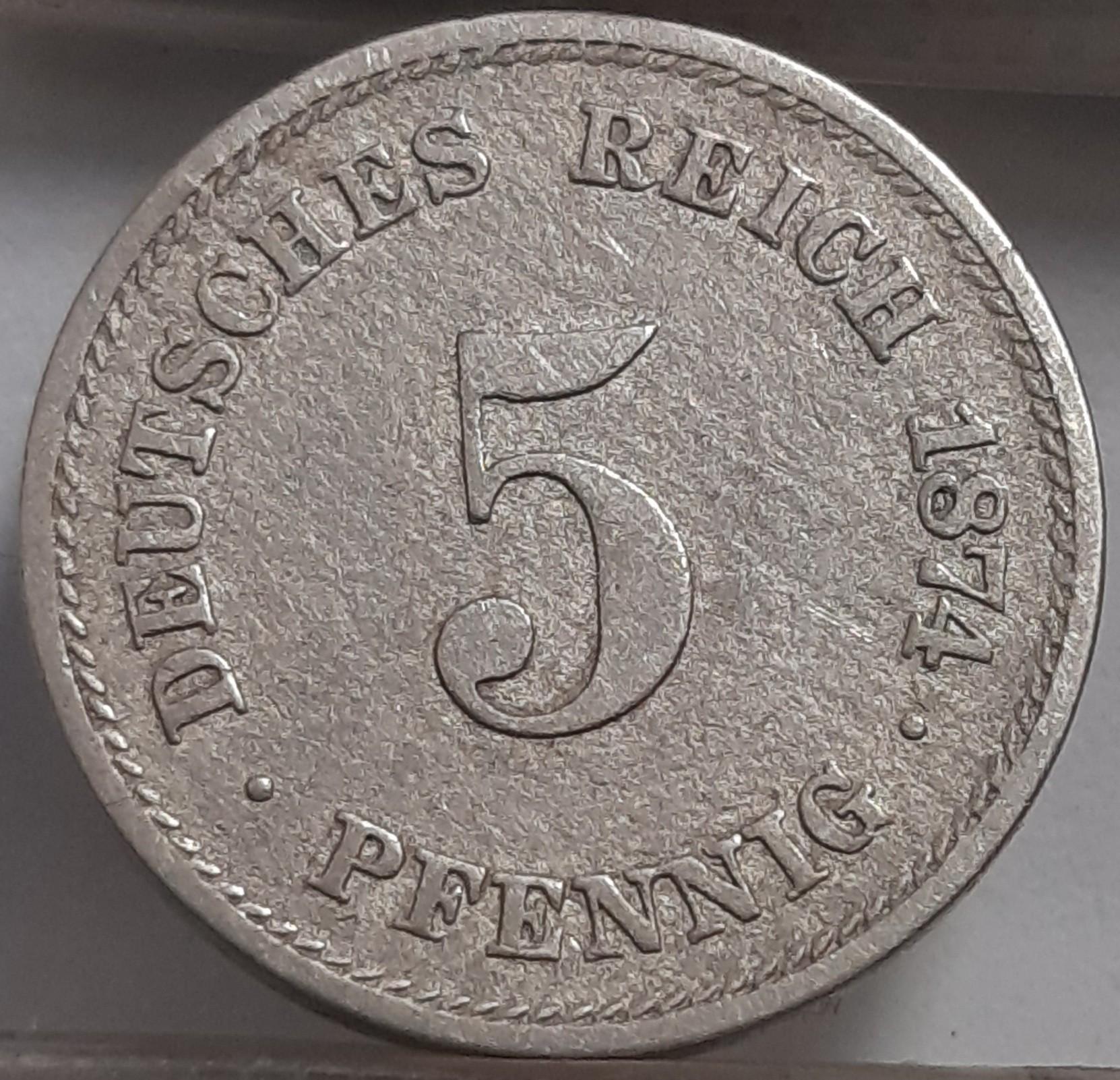 Vokietija 5 Pfenigai 1874 E KM#3 (2917)