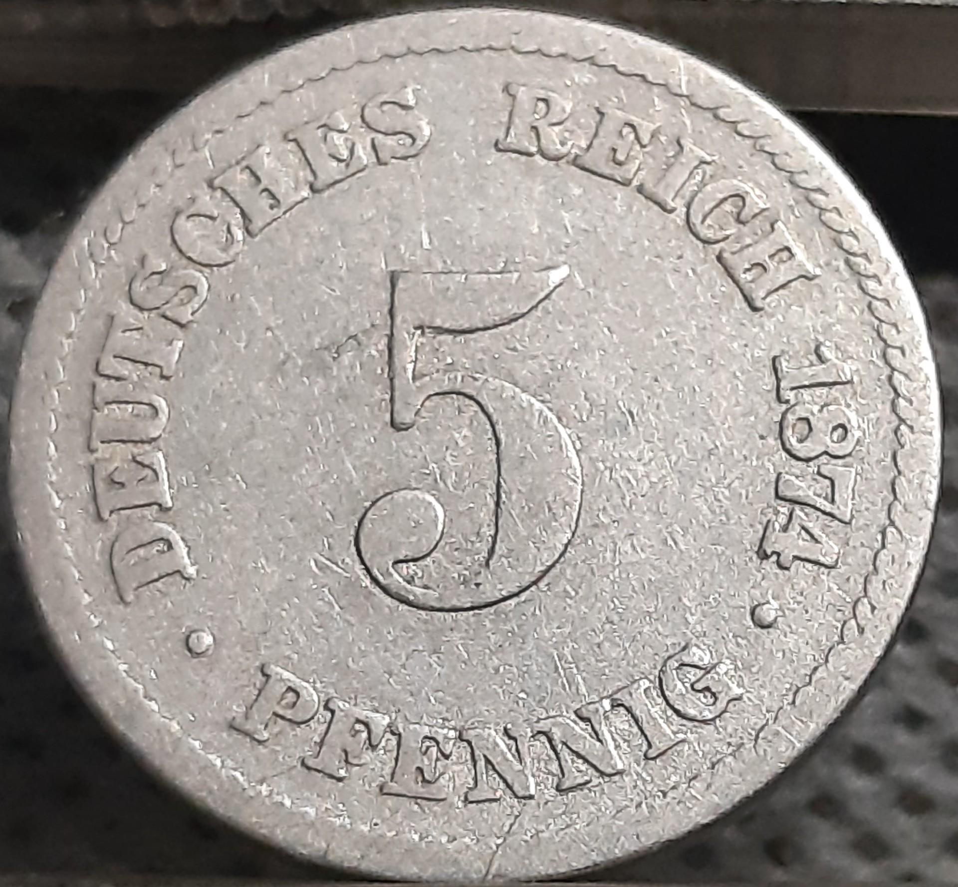 Vokietija 5 Pfenigai 1874 F KM#3 (2918)