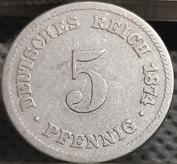 Vokietija 5 Pfenigai 1874 F KM#3 (2918)