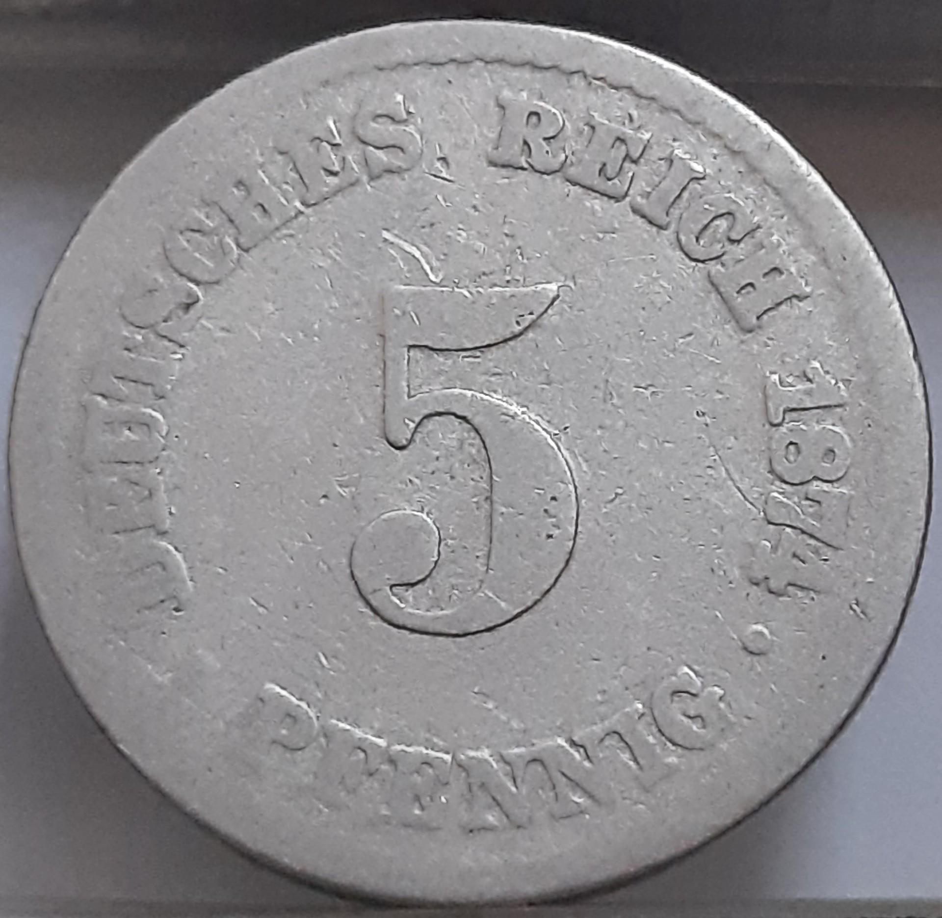 Vokietija 5 Pfenigai 1874 C KM#3 (2920)
