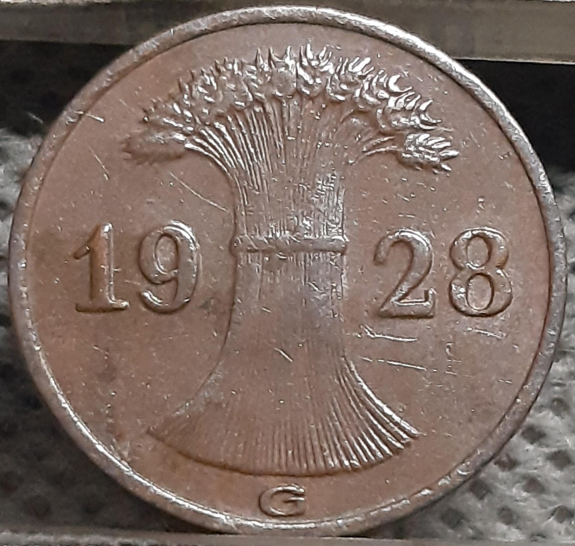 Vokietija 1 Reichspfenigas 1928 G KM#37 (2858)