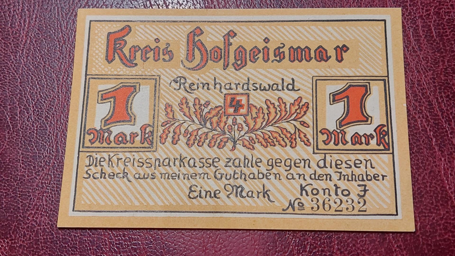 1 Mark 1922 Hofgeismar Notgeld Vokietija