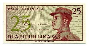 Indonezija. 25 senai ( 1964 ) UNC