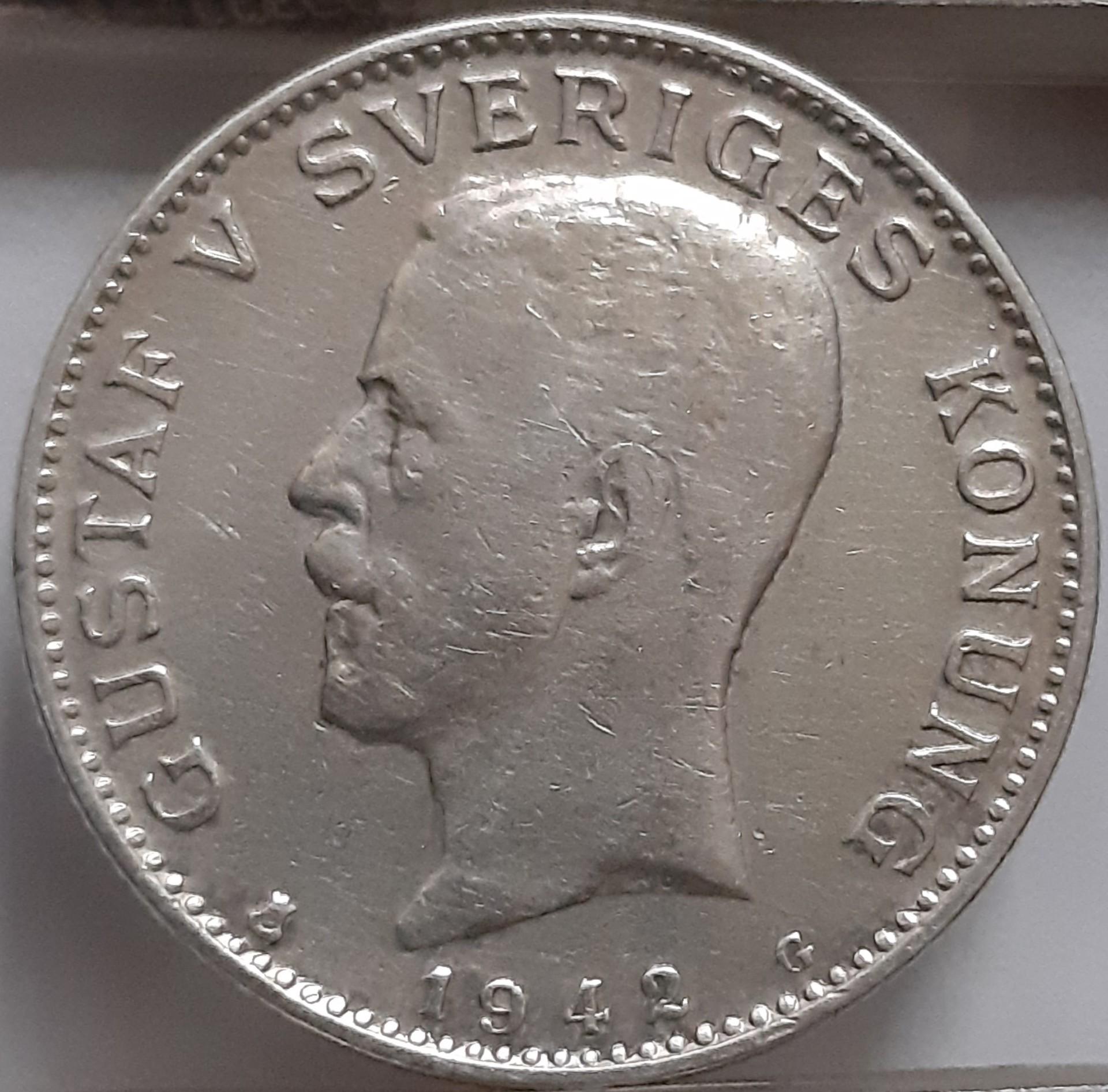 Švedija 1 Krona 1942 KM#786 Sidabras (2978)