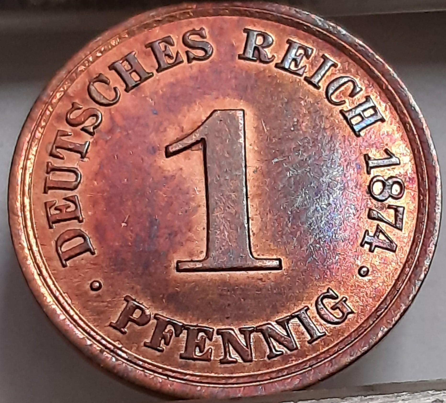 Vokietija 1 Pfenigas 1874 A KM#1 UNC Varis (2983)