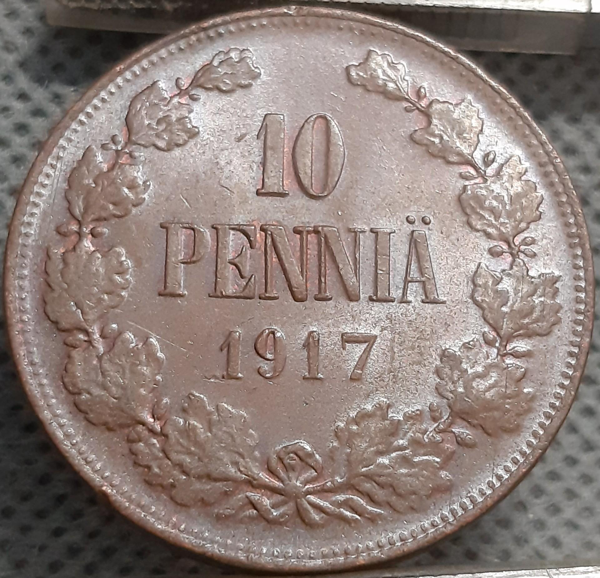 Suomija 10 Pensų 1917 KM#18 Varis (3015)