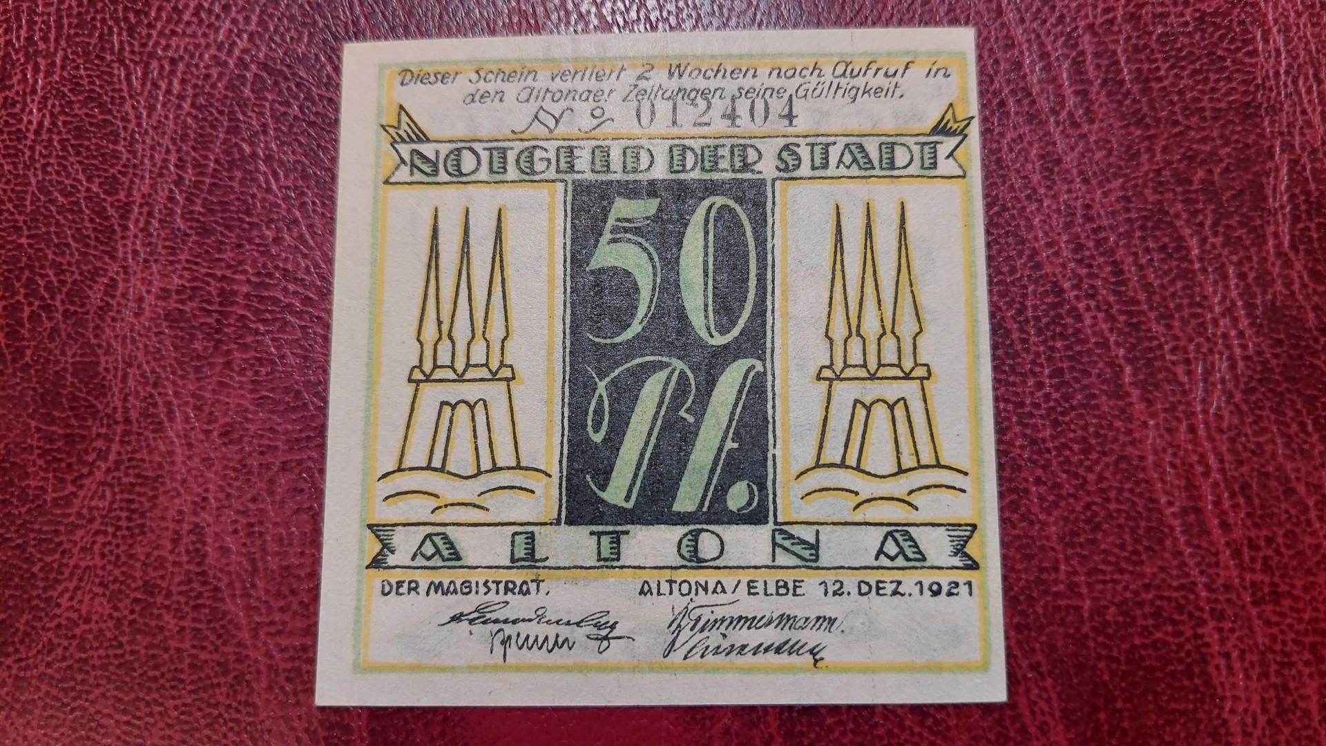 50 Pfennig 1921.12.12 Altona Notgeld Vokietija