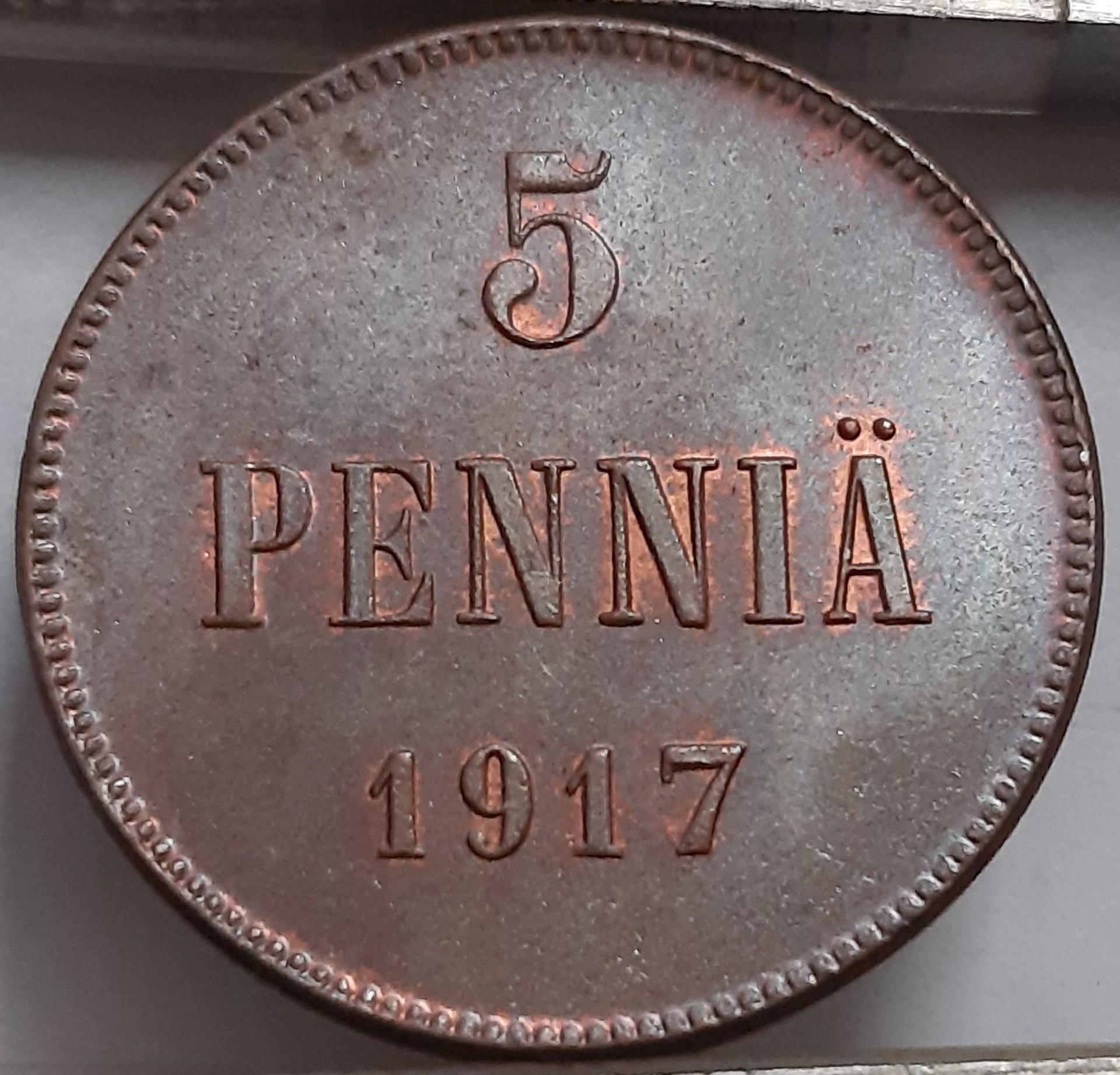 Suomija 5 Pensai 1917 KM#15 Varis (3051)