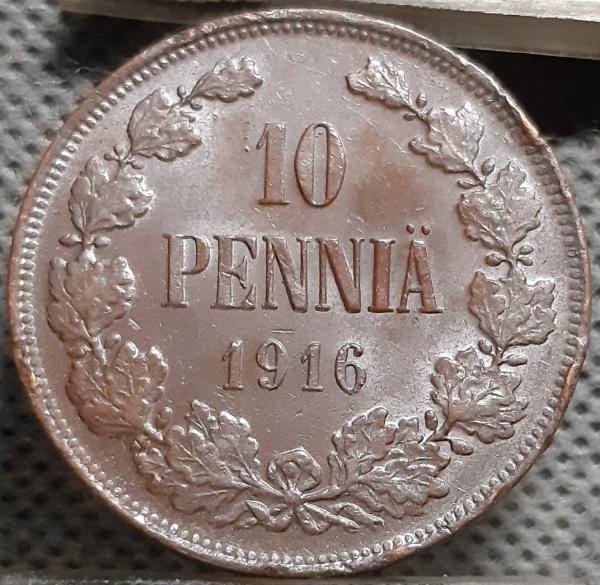 Suomija 10 Pensų 1916 KM#14 Varis (3059)