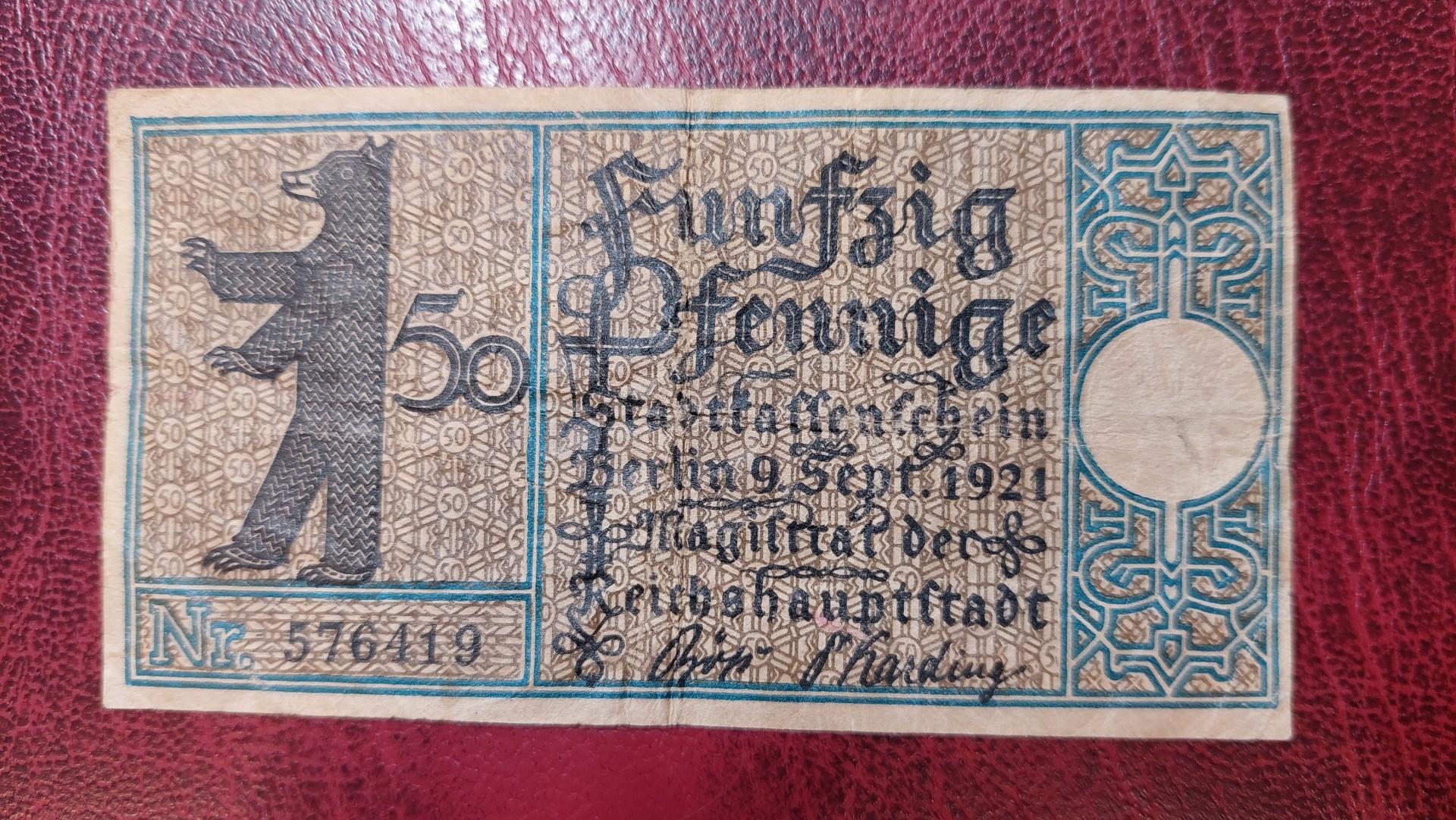 50 Pfennig 1921.09.09 Berlin Notgeld Vokietija