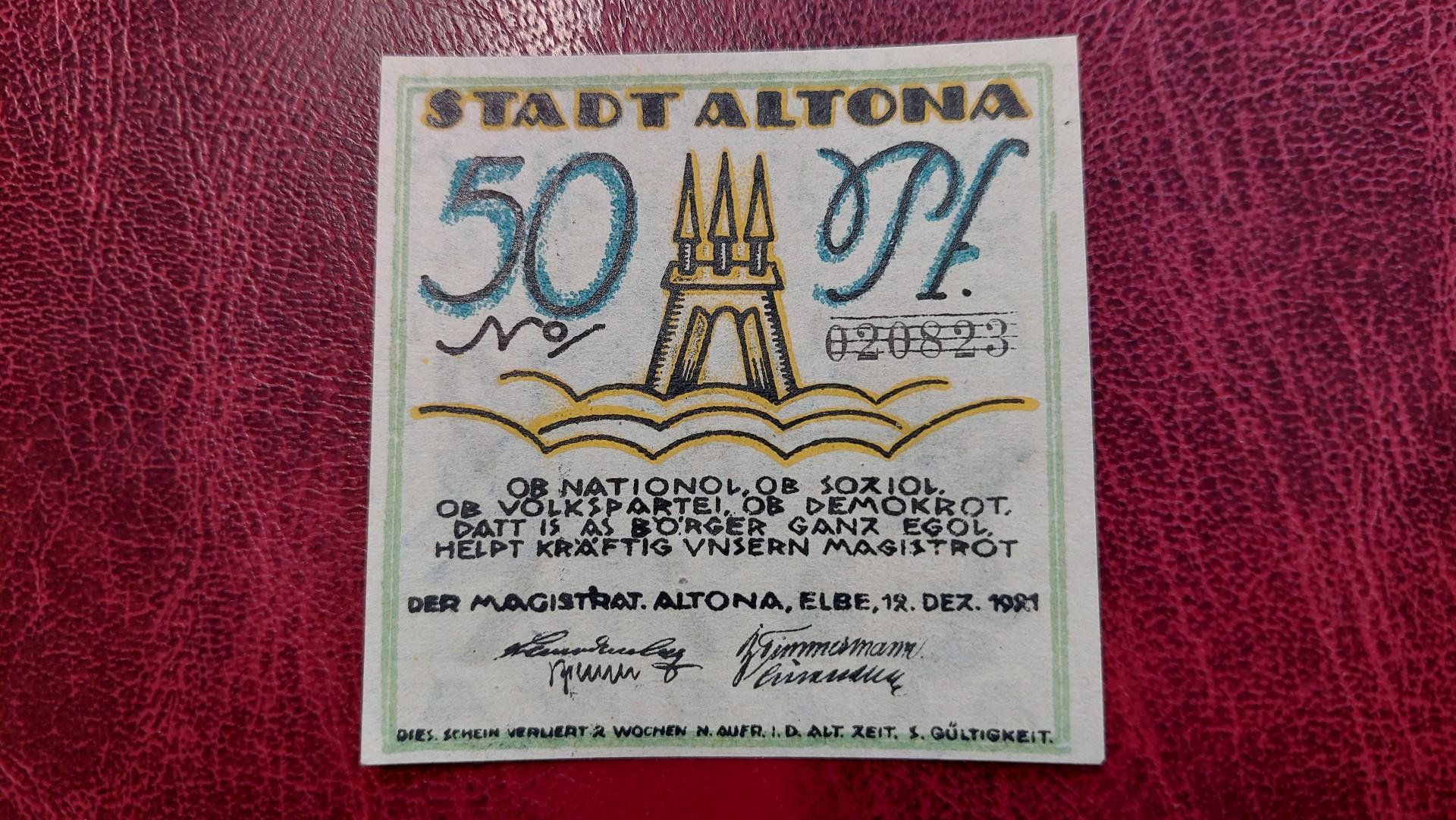 50 Pfennig 1921.12.12 Altona Notgeld Vokietija