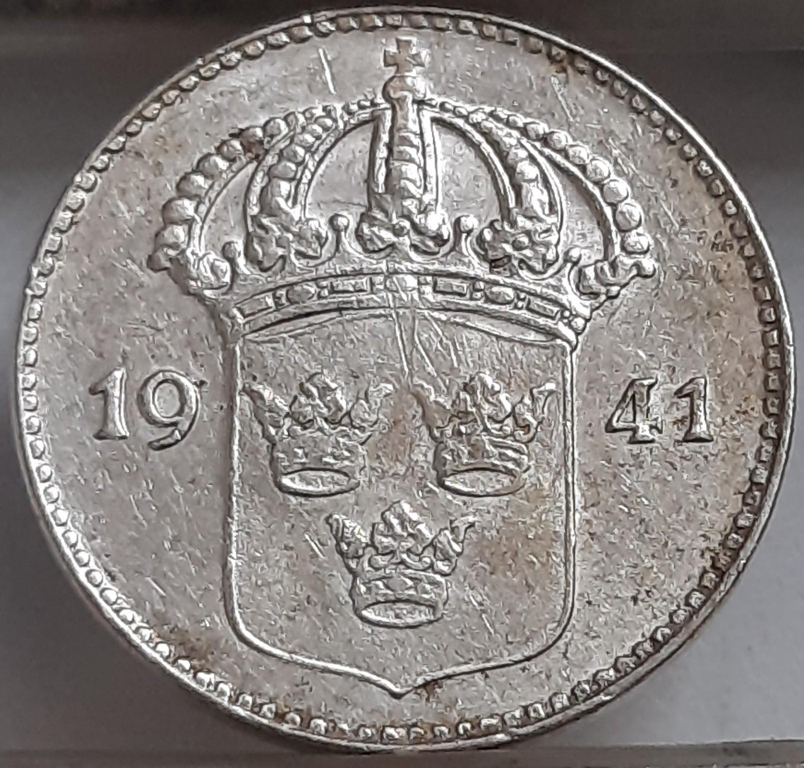 Švedija 10 Erių 1941 KM#780 Sidabras (3127)