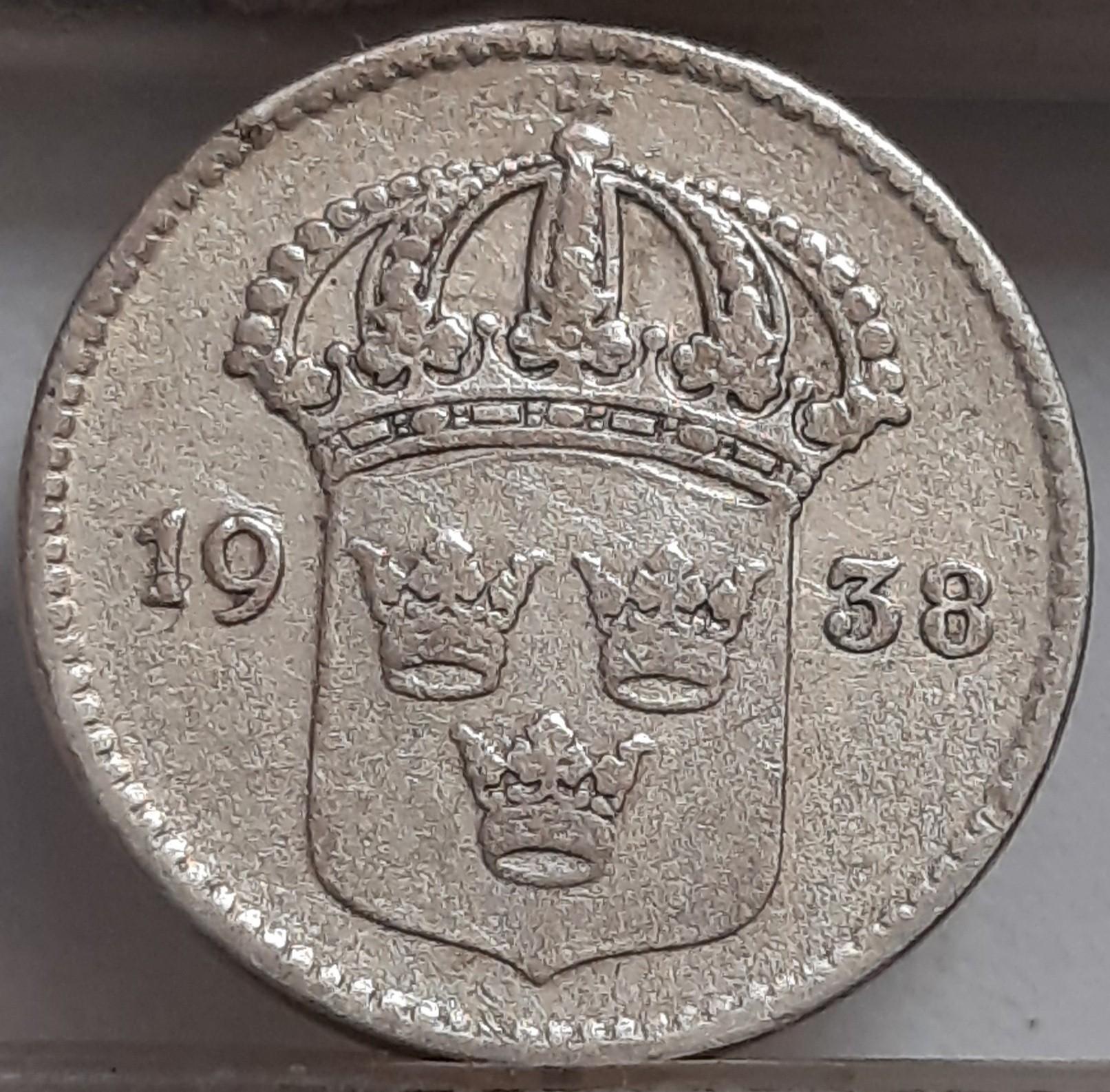 Švedija 10 Erių 1938 KM#780 Sidabras (3132)