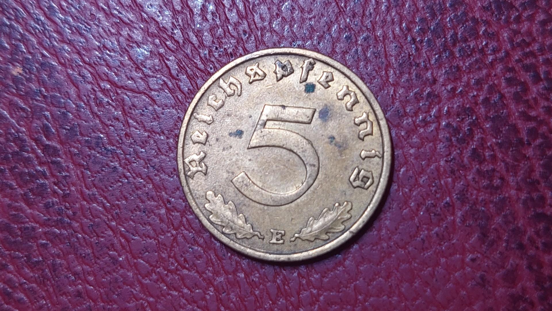 Trečiasis Reichas 5 reichspfenigai, 1938E KM# 91