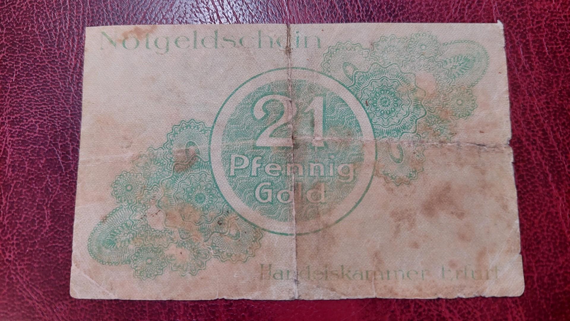 21 Pfennig-Gold = 1/20 Dollar 1923 Erfurt Notgeld