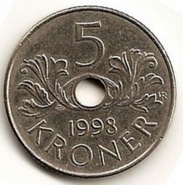 Norvegija. 5 kronos ( 1998 ) XF