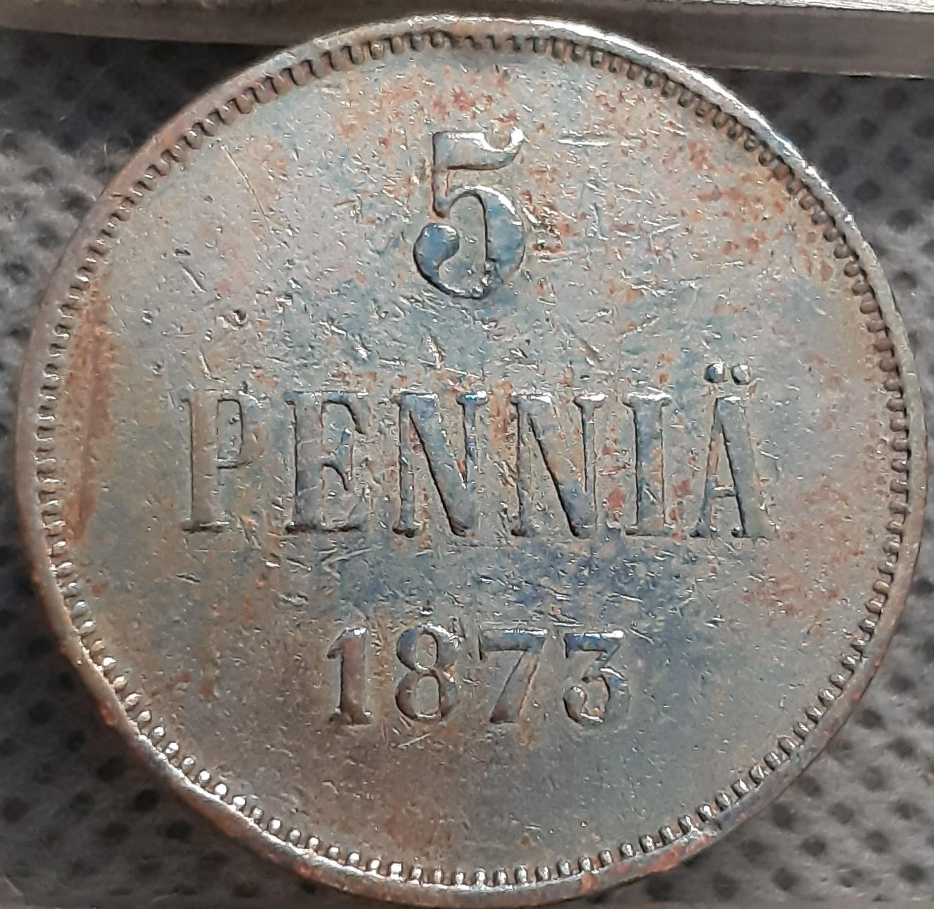 Suomija 5 Pensai 1873 KM#4.2 Varis (3191)